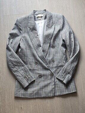 H&M Gray Plaid Double-Breasted Blazer